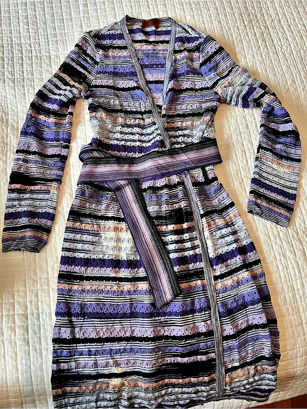 Missoni Striped Wool Knit Midi Dress in Purple & Black